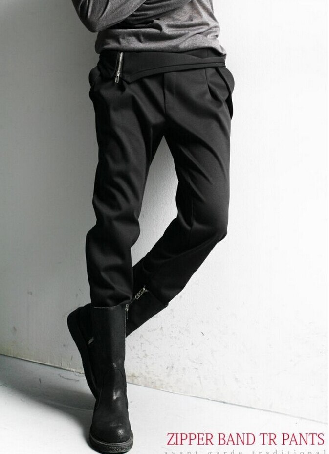 28-40 새로운 지퍼 장식 성격 패션 캐주얼 바지 플러스 크기 난로 파이프 바지 남성 의류 무대 가수 의상